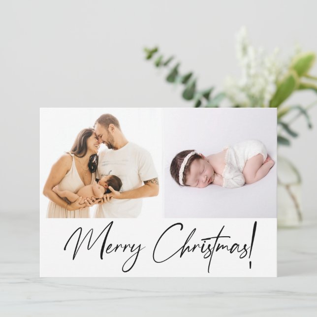 Baby Girl's first Merry Christmas Script Photo Holiday Card (Standing Front)