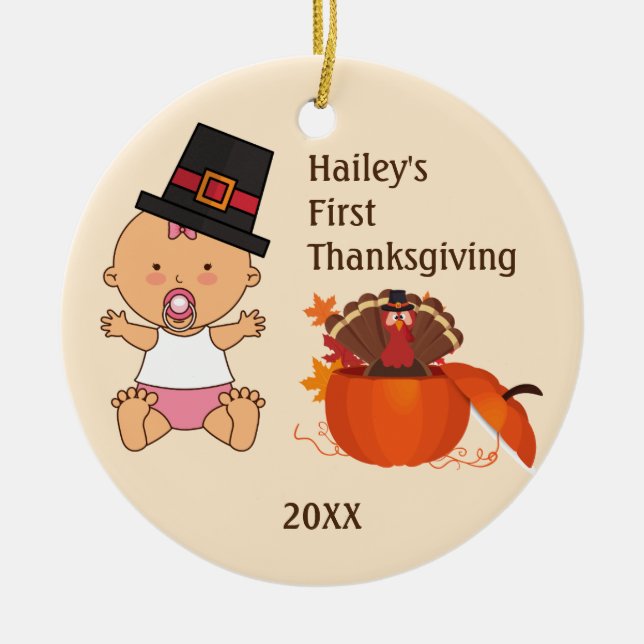 Baby Girl's First Thanksgiving Ornament (Front)