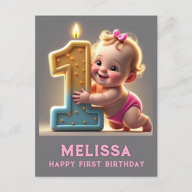 " BABY GIRL'S FIRT BIRTHDAY " POSTCARD (Front)