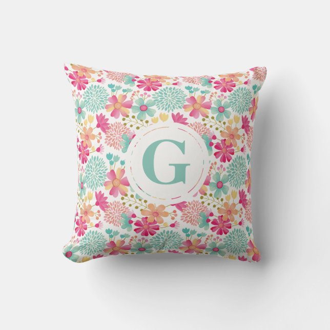 Baby Girls Letter Floral Pattern Nursery Pillow (Front)