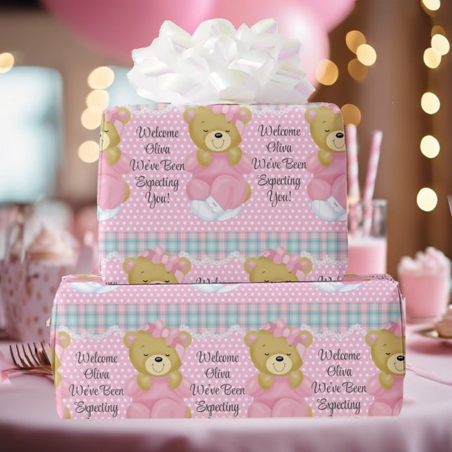 Baby Girl's Name Personalize Text Pretty Pink Wrapping Paper (Creator Uploaded)