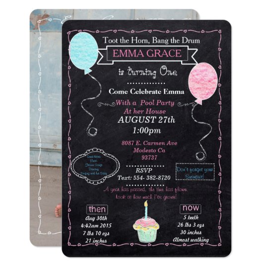 Baby Girls One year Party Invitation