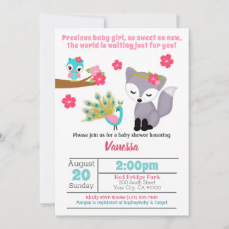 Baby Girls Pink Fox Baby Shower Invitation