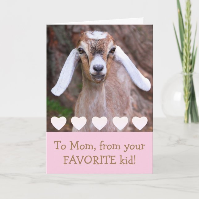 Baby Goat And Hearts Mom Birthday Card (Front)