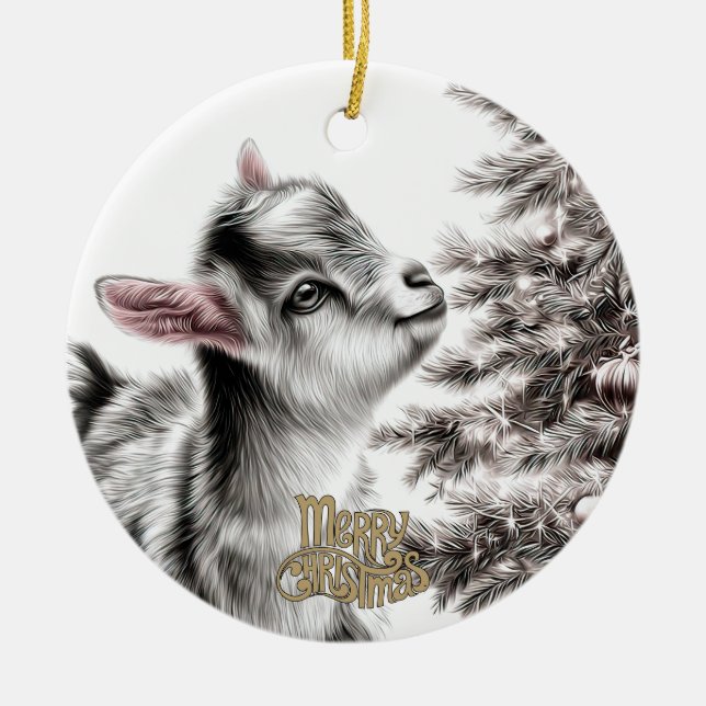Baby Goat Christmas 17 and YOUR PHOTO Ceramic Ornament (Front)