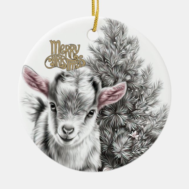 Baby Goat Christmas 18 and YOUR PHOTO Ceramic Ornament (Front)