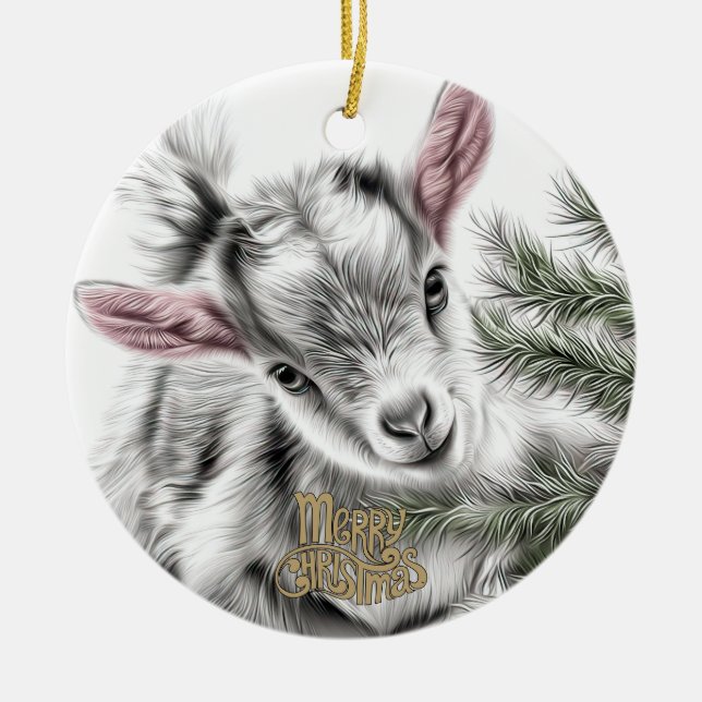 Baby Goat Christmas 3 and YOUR PHOTO Ceramic Ornament (Front)