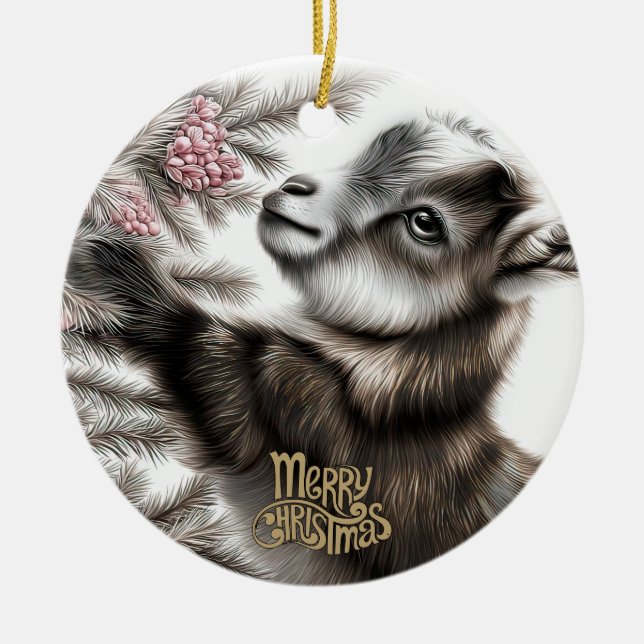 Baby Goat Christmas 6 and YOUR PHOTO Ceramic Ornament (Front)