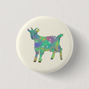 Baby Goat Cute Colorful Green Funky Animal Art 1 Inch Round Button