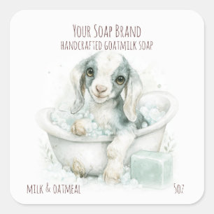 Baby Goat Takes a Bath Handmade Goat Milk Soap Square Sticker