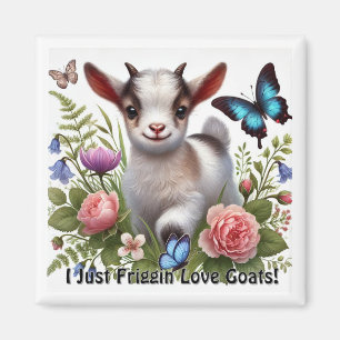 Baby Goat With Colourful Butterflies and Flowers Magnet