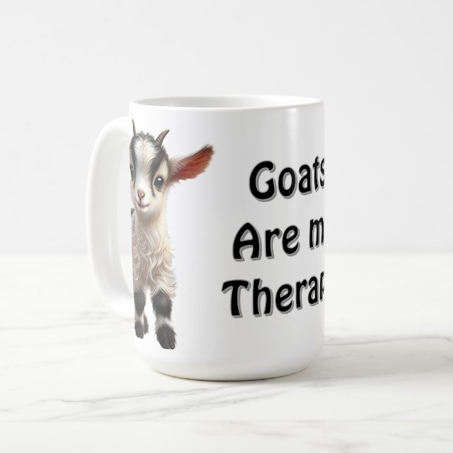 Baby Goat with Fluffy Fur and Bright Expression Coffee Mug (Front Left)