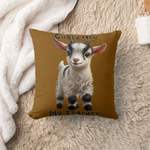 Baby Goat with Fluffy Fur and Bright Expression Throw Pillow