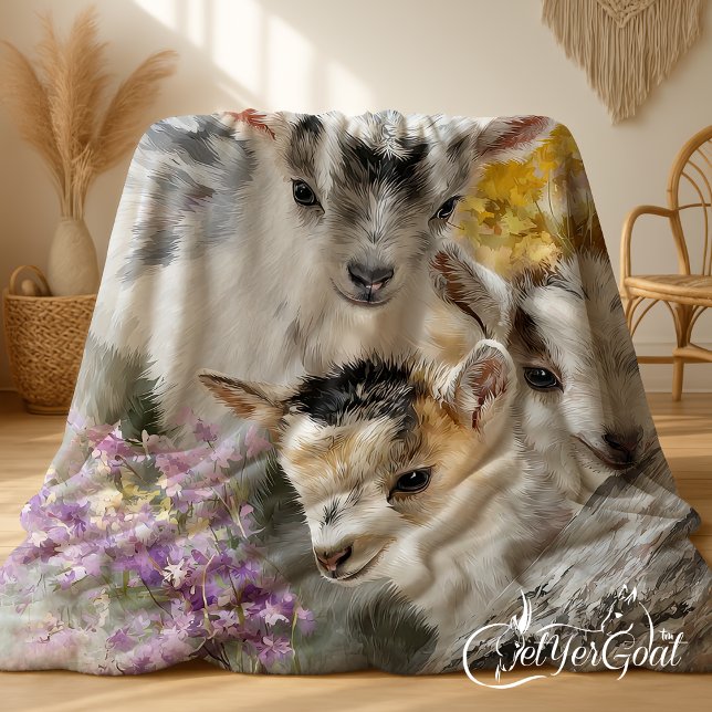 Baby Goats in Autumn Foliage 4 Fleece Blanket (Creator Uploaded)