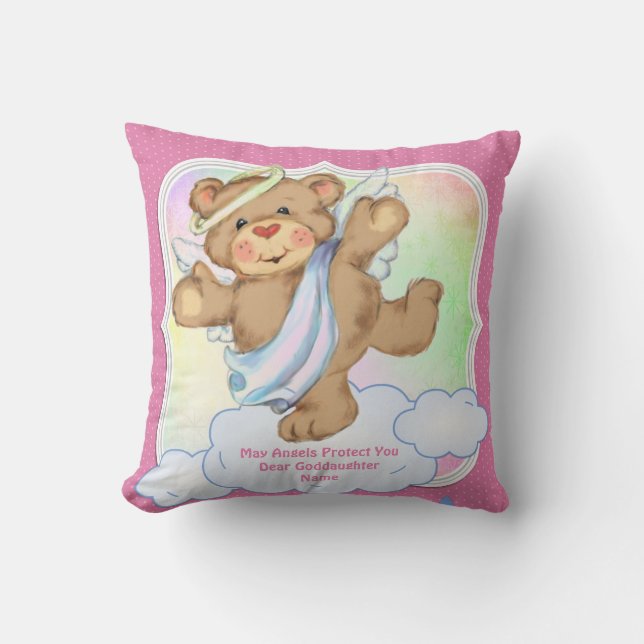 Baby Goddaughter Gift Baptism Communion Angel Pink Throw Pillow (Front)