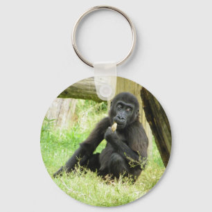 Baby Gorilla Snacking Keychain