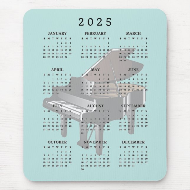 Baby Grand Piano Design 2025 Calendar Mousepad (Front)
