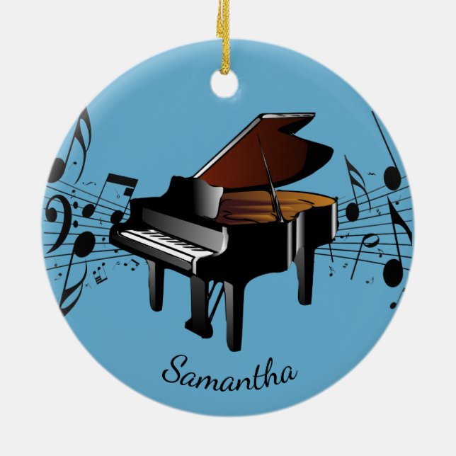 Baby Grand Piano Musical Instrument Design Ceramic Ornament (Back)