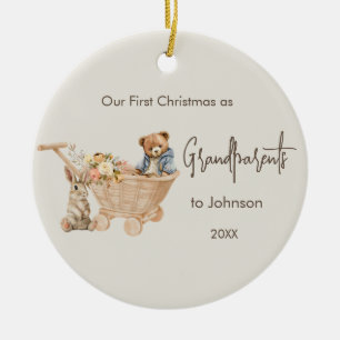 Baby Grandparents First Christmas Photo Teddy Bear Ceramic Ornament