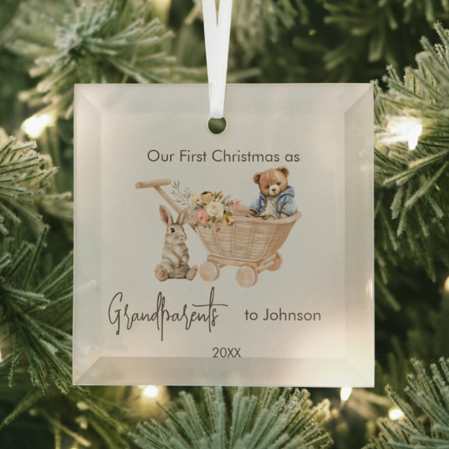 Baby Grandparents First Christmas Teddy Bear Glass Ornament (Insitu)