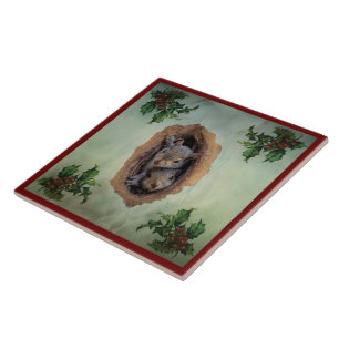 Baby Gray Squirrels Christmas Tile
