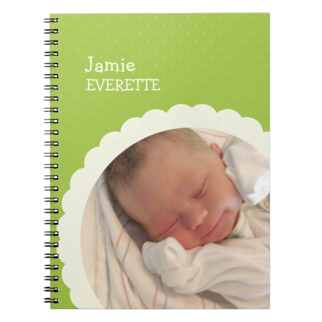 Baby green dot scallop circle custom photo journal (Front)