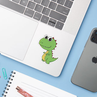 Baby green happy toothy cheeky dinosaur sticker