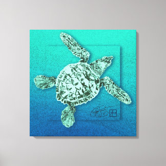 Baby Green Sea Turtle in Green Canvas Print