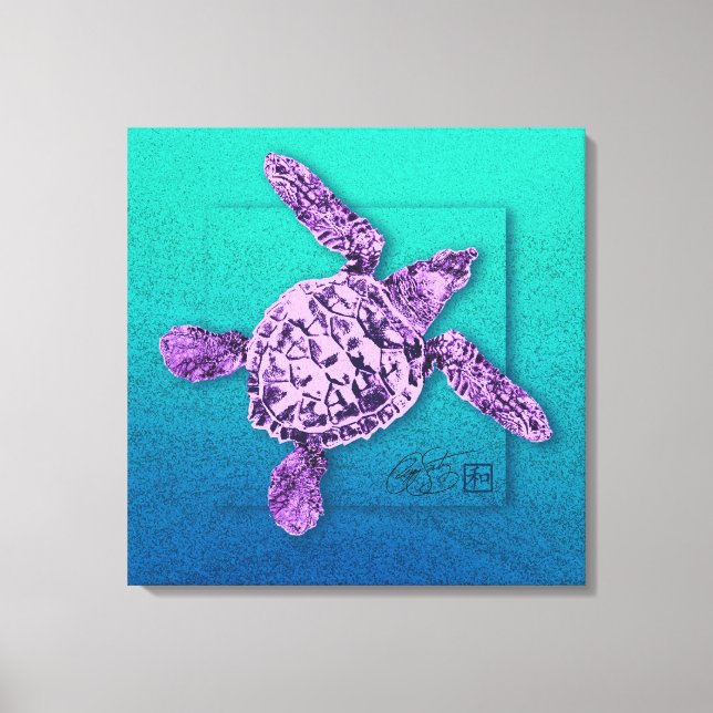 Baby Green Sea Turtle in Violet Canvas Print (Front)