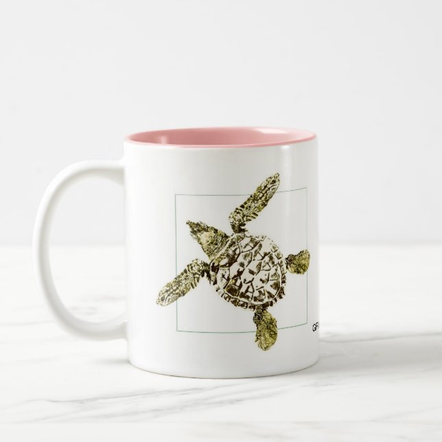 Baby Green Sea Turtle Two-Tone Coffee Mug (Left)