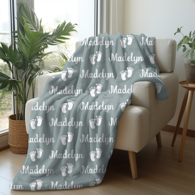 Baby Grey Calligraphy Personalized Repeat Name Fleece Blanket (Creator Uploaded)