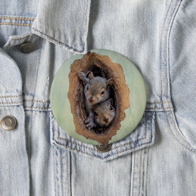 Baby Grey Squirrels Christmas 4 Inch Round Button (In Situ)