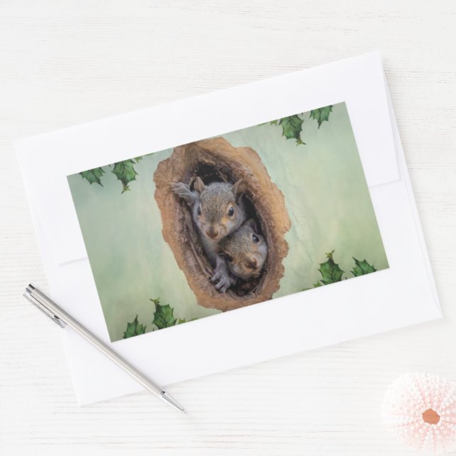 Baby Grey Squirrels Christmas Sticker (Envelope)