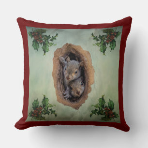 Baby Grey Squirrels Christmas Throw Pillow