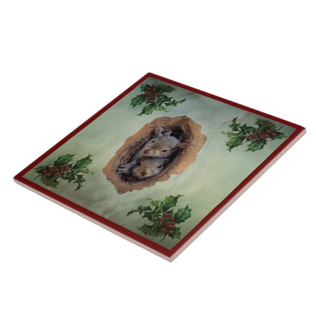 Baby Grey Squirrels Christmas Tile (Side)