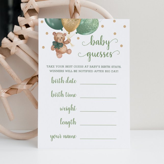 Baby Guesses Game Baby Shower Teddy Bear Card (Creator Uploaded)