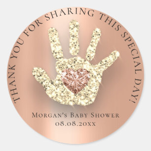 Baby Hand Shower Favour Thank Glitter Gold Copper Classic Round Sticker