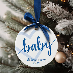 Baby Heart   Cerulean Blue Classic Flourish Script Ceramic Ornament