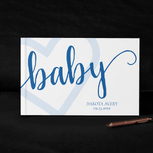 Baby Heart   Cerulean Blue Classic Flourish Script Guest Book