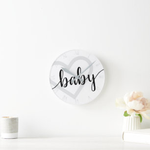 Baby Heart   Classic Black Flourish Script Round Clock