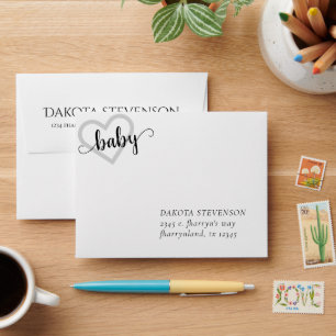 Baby Heart   Classic Black Script Return Address Envelope