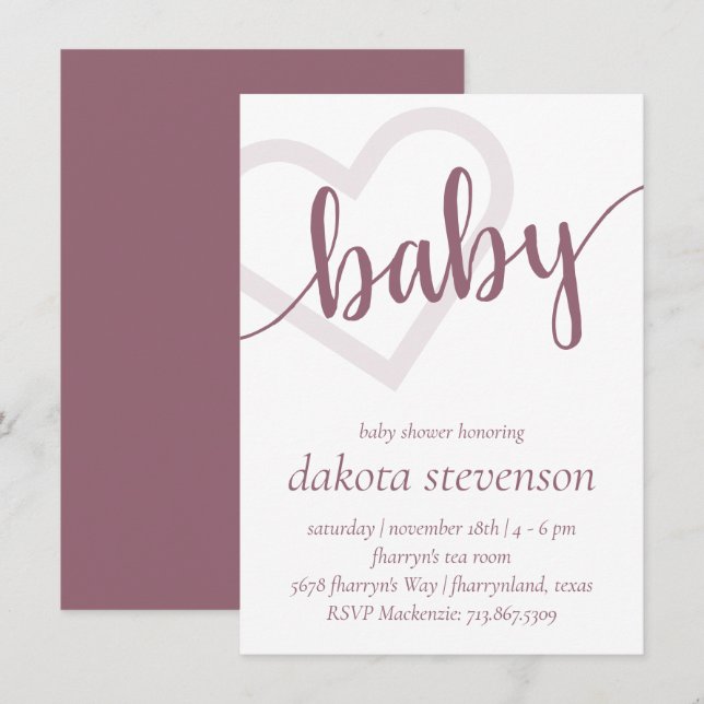 Baby Heart | Desert Rose Flourish Shower or Reveal Invitation (Front/Back)