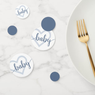 Baby Heart Dusty Slate Blue Flourish Script Confetti