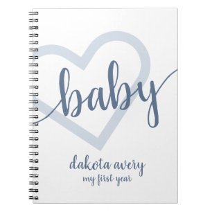 Baby Heart Dusty Slate Blue Flourish Script Notebook