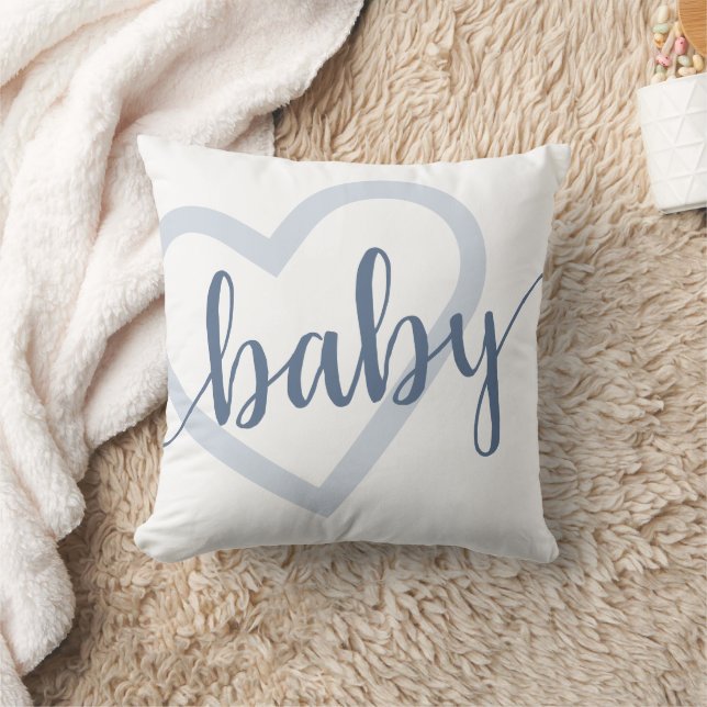 Baby Heart | Dusty Slate Blue Flourish Script Throw Pillow (Blanket)