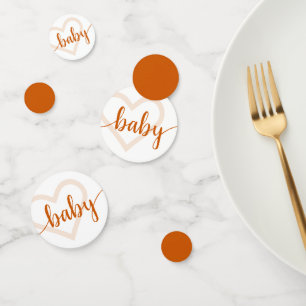 Baby Heart Fall Burnt Orange Flourish Script Confetti