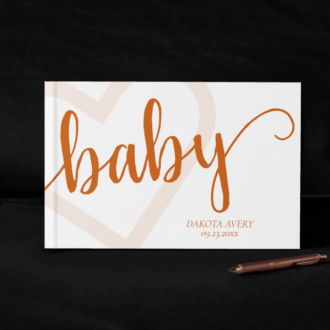 Baby Heart | Fall Burnt Orange Flourish Script  Guest Book (Creator Uploaded)