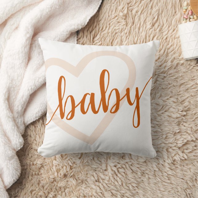 Baby Heart | Fall Burnt Orange Flourish Script Throw Pillow (Blanket)