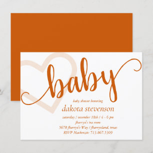 Baby Heart   Fall Orange Flourish Shower or Reveal Invitation