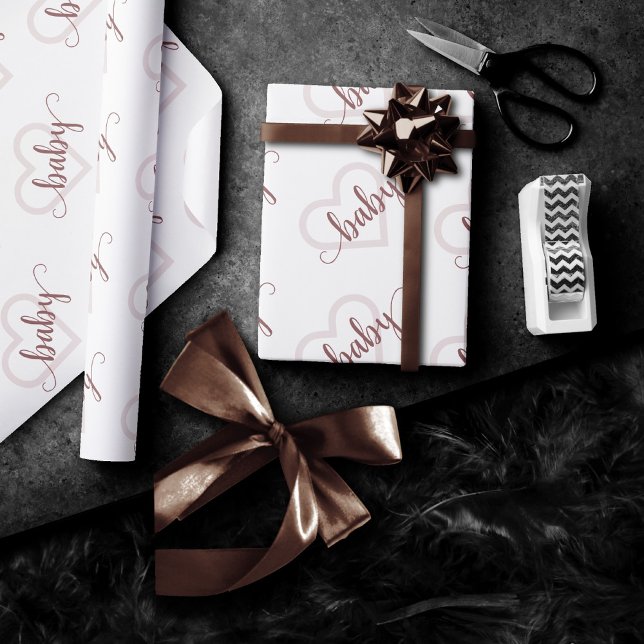 Baby Heart | Taupe Desert Rose Flourish Script Wrapping Paper (Creator Uploaded)